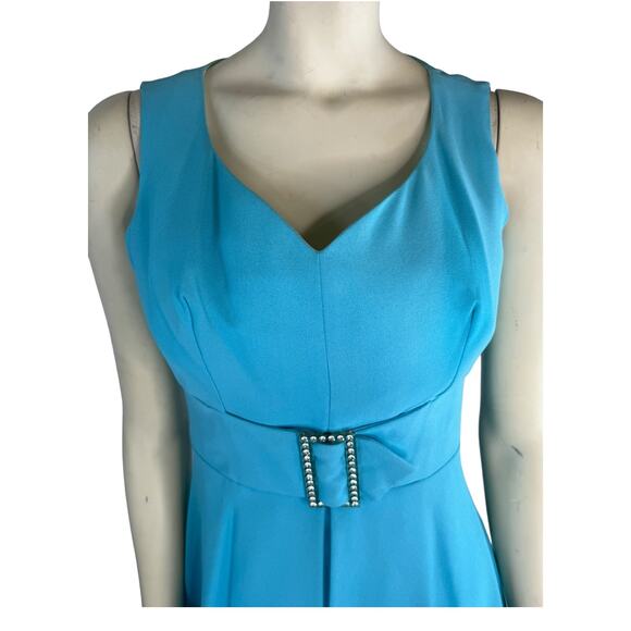 American Vintage 50's Blue Sleeveless Pleated Belted Gemstone Dress small - Picture 8 of 15